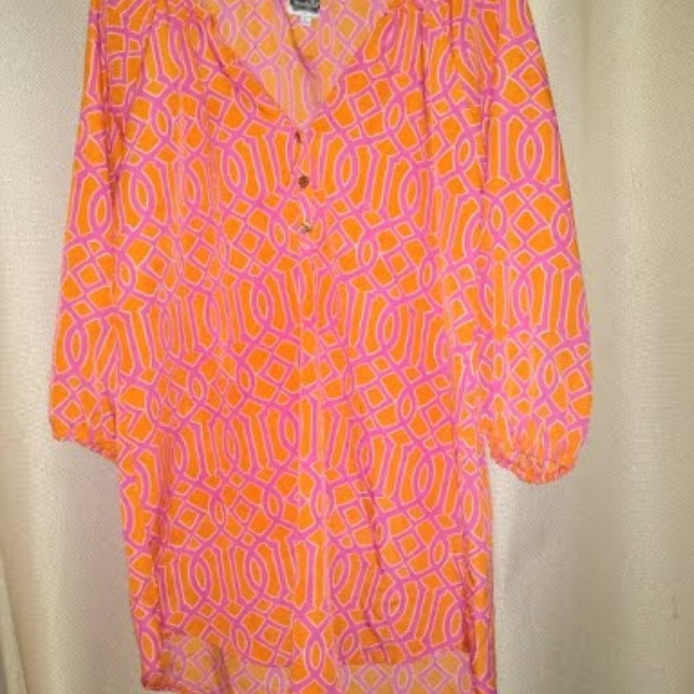 Mud Pie Women's Top Size L Pink & Orange